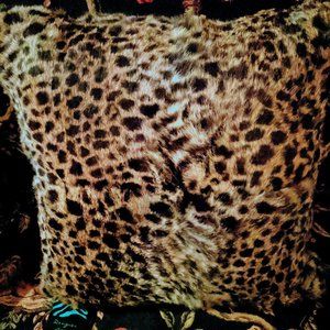 New Genuine Real Rabbit Fur Pillow - Dyed Leopard Print - Unique - One of a Kind